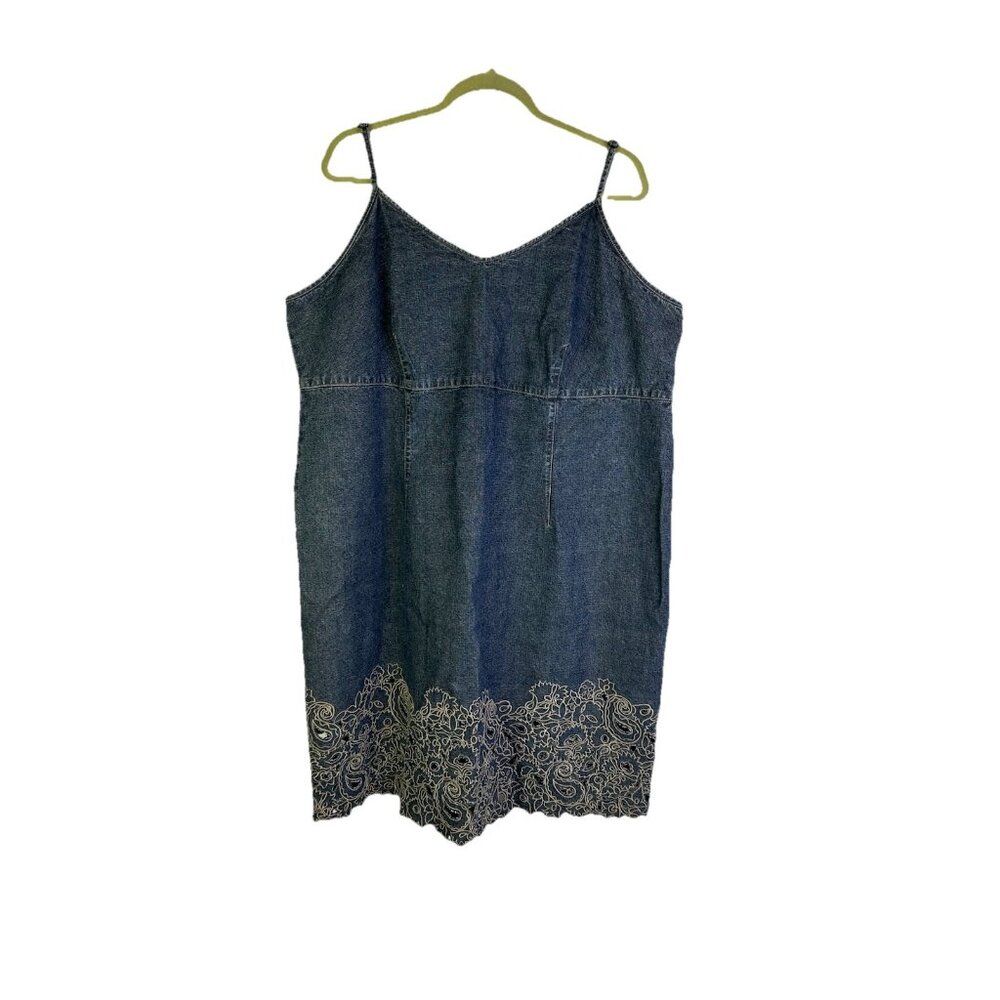 Vintage Y2K Denim Jean Scalloped Empire Spaghetti Dress Rave - Picture 1 of 8